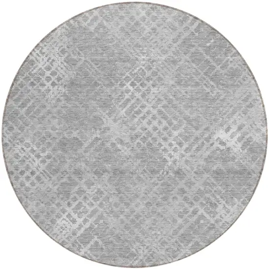 8' Gray And Silver Round Geometric Washable Indoor Outdoor Area Rug Photo 2