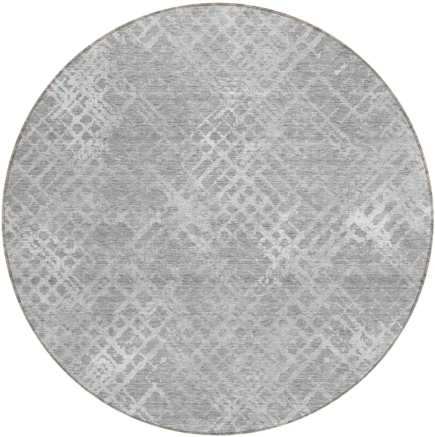 8' Gray And Silver Round Geometric Washable Indoor Outdoor Area Rug Photo 2