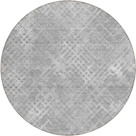 8' Gray And Silver Round Geometric Washable Indoor Outdoor Area Rug Photo 2