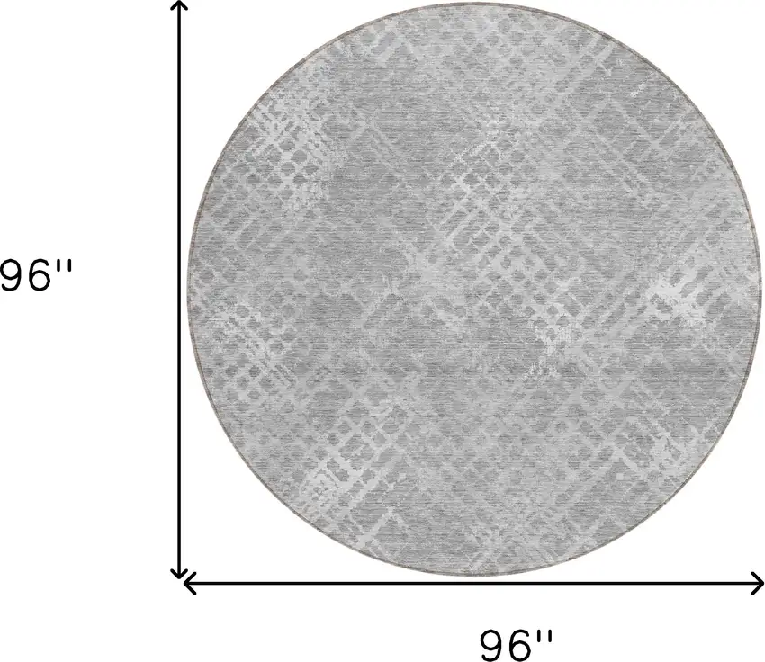 8' Gray And Silver Round Geometric Washable Indoor Outdoor Area Rug Photo 3