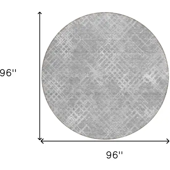 8' Gray And Silver Round Geometric Washable Indoor Outdoor Area Rug Photo 3