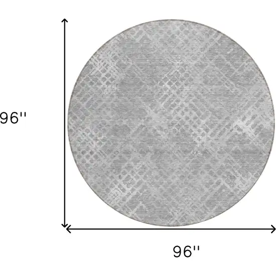8' Gray And Silver Round Geometric Washable Indoor Outdoor Area Rug Photo 3