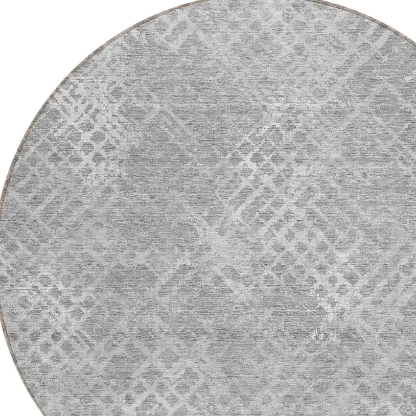 8' Gray And Silver Round Geometric Washable Indoor Outdoor Area Rug Photo 4
