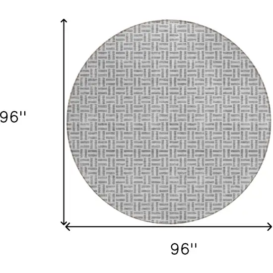 8' Gray And Silver Round Geometric Washable Indoor Outdoor Area Rug Photo 3