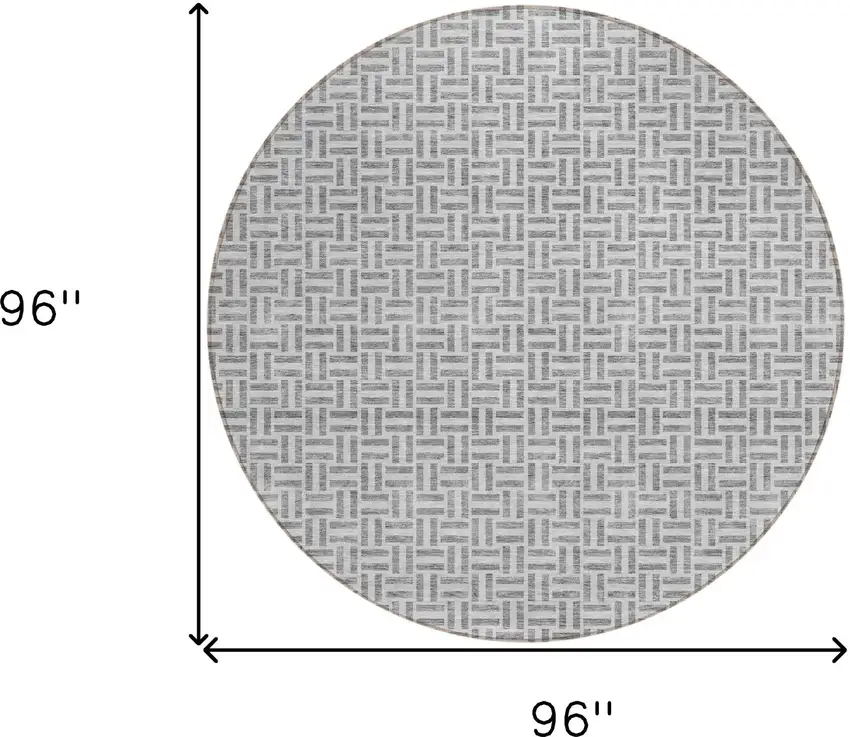 8' Gray And Silver Round Geometric Washable Indoor Outdoor Area Rug Photo 3