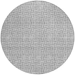 Photo of 8' Gray And Silver Round Geometric Washable Indoor Outdoor Area Rug