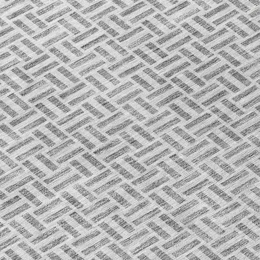 8' Gray And Silver Round Geometric Washable Indoor Outdoor Area Rug Photo 8