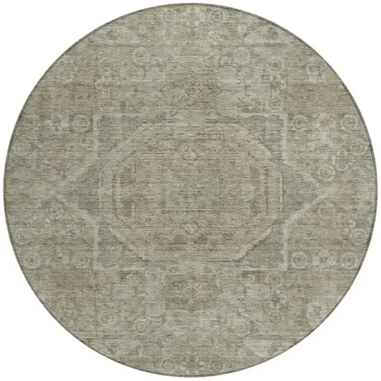 8' Gray And Silver Round Medallion Washable Indoor Outdoor Area Rug Photo 3