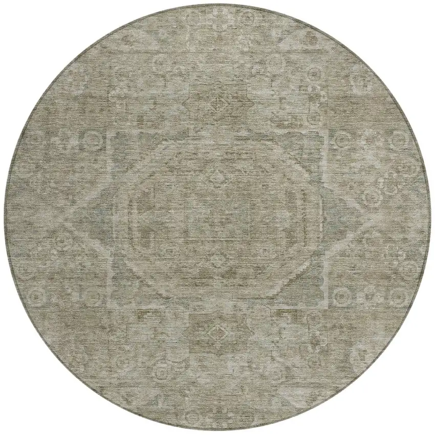 8' Gray And Silver Round Medallion Washable Indoor Outdoor Area Rug Photo 3