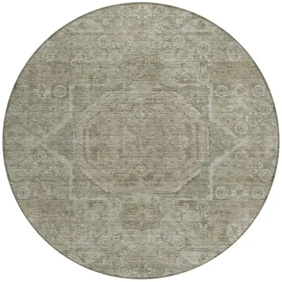 8' Gray And Silver Round Medallion Washable Indoor Outdoor Area Rug Photo 4