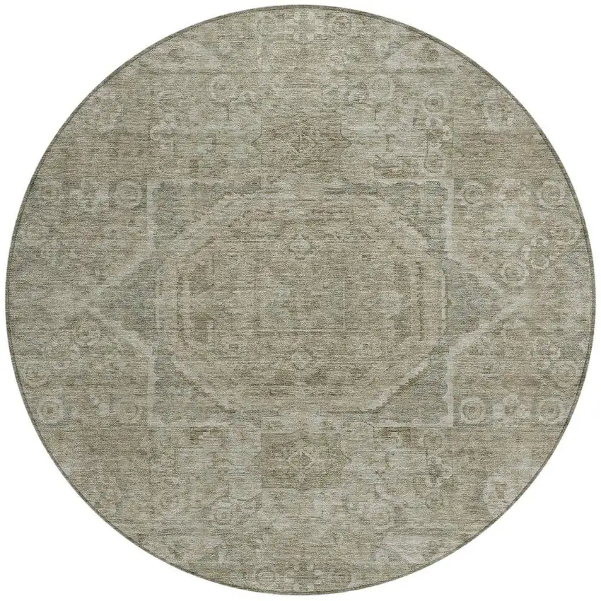 8' Gray And Silver Round Medallion Washable Indoor Outdoor Area Rug Photo 4
