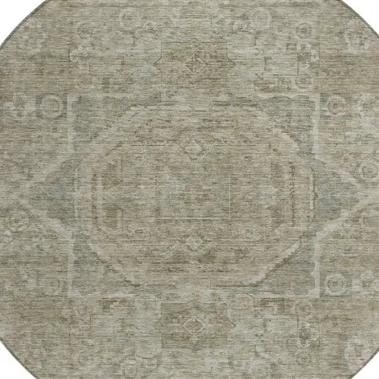 8' Gray And Silver Round Medallion Washable Indoor Outdoor Area Rug Photo 8