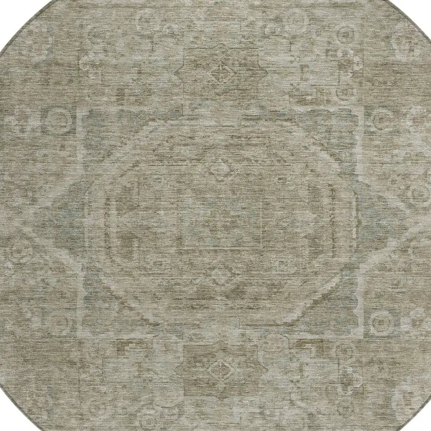 8' Gray And Silver Round Medallion Washable Indoor Outdoor Area Rug Photo 8