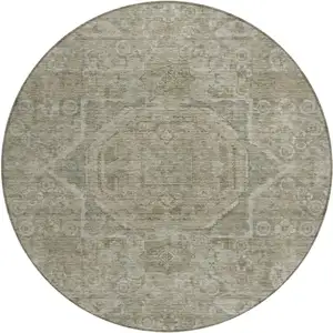 Photo of 8' Gray And Silver Round Medallion Washable Indoor Outdoor Area Rug