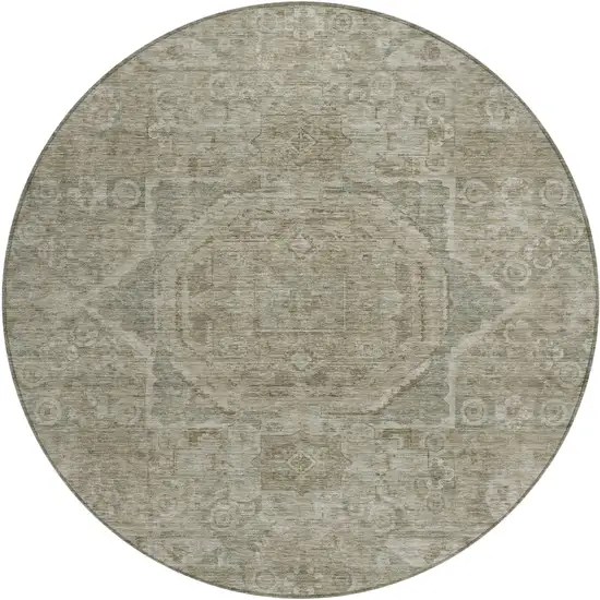8' Gray And Silver Round Medallion Washable Indoor Outdoor Area Rug Photo 1