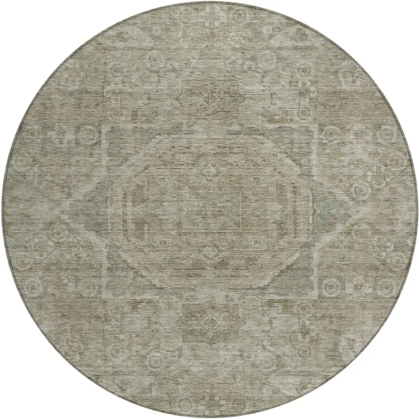 8' Gray And Silver Round Medallion Washable Indoor Outdoor Area Rug Photo 1
