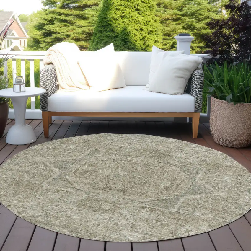 8' Gray And Silver Round Medallion Washable Indoor Outdoor Area Rug Photo 6