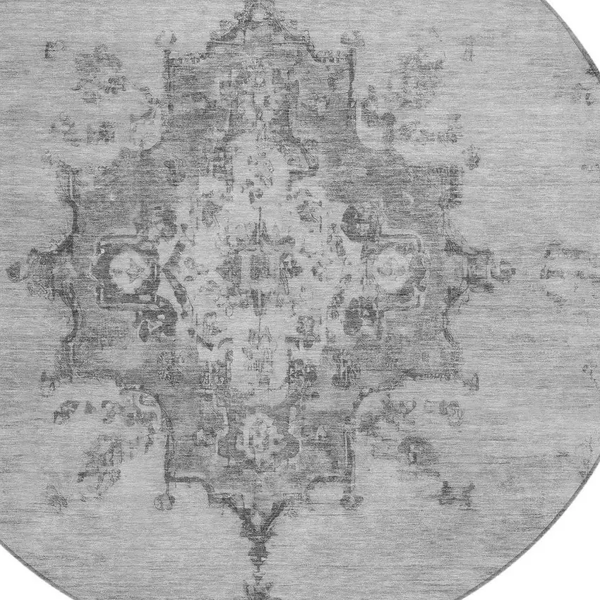 8' Gray And Silver Round Medallion Washable Indoor Outdoor Area Rug Photo 7