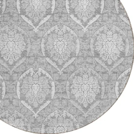8' Gray And Silver Round Medallion Washable Indoor Outdoor Area Rug Photo 4