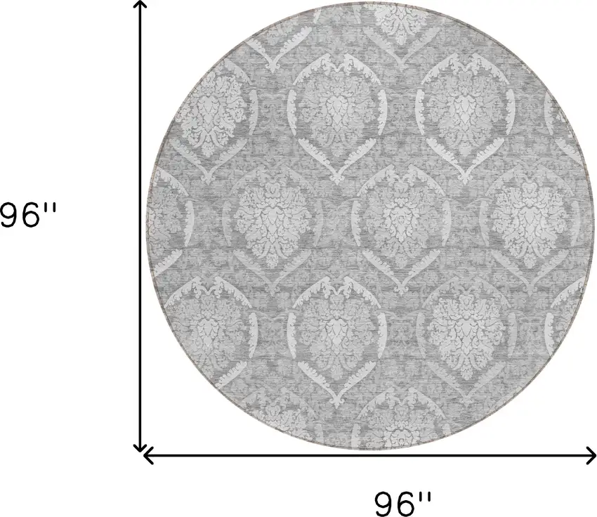 8' Gray And Silver Round Medallion Washable Indoor Outdoor Area Rug Photo 3