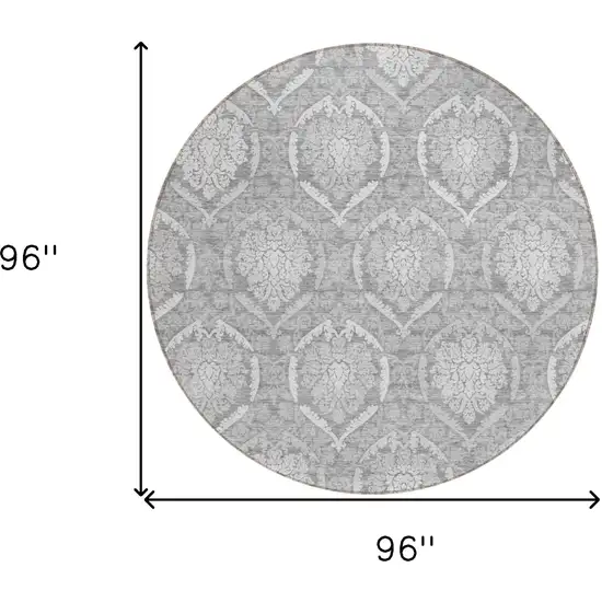 8' Gray And Silver Round Medallion Washable Indoor Outdoor Area Rug Photo 3