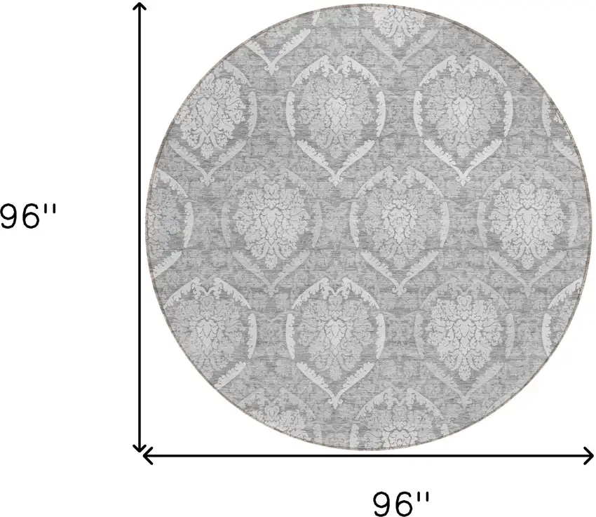 8' Gray And Silver Round Medallion Washable Indoor Outdoor Area Rug Photo 3