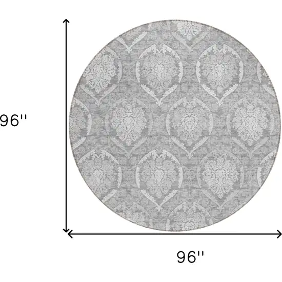 8' Gray And Silver Round Medallion Washable Indoor Outdoor Area Rug Photo 3