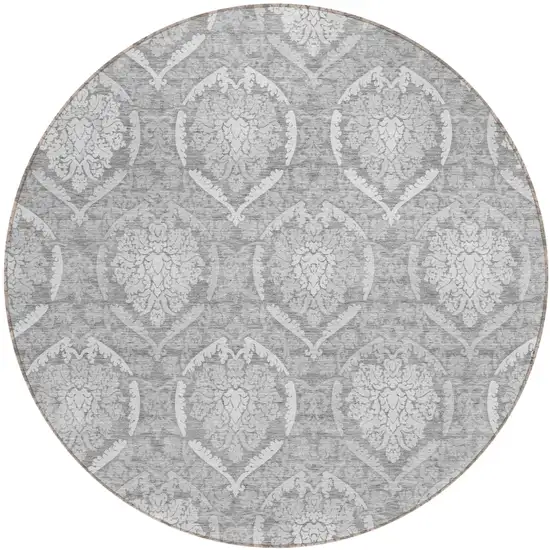 8' Gray And Silver Round Medallion Washable Indoor Outdoor Area Rug Photo 2