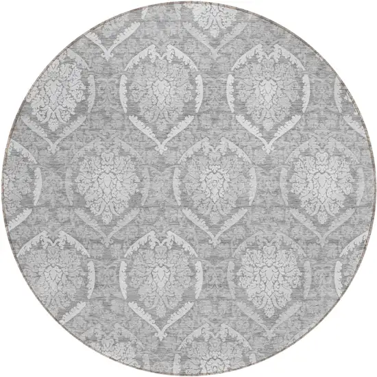 8' Gray And Silver Round Medallion Washable Indoor Outdoor Area Rug Photo 2