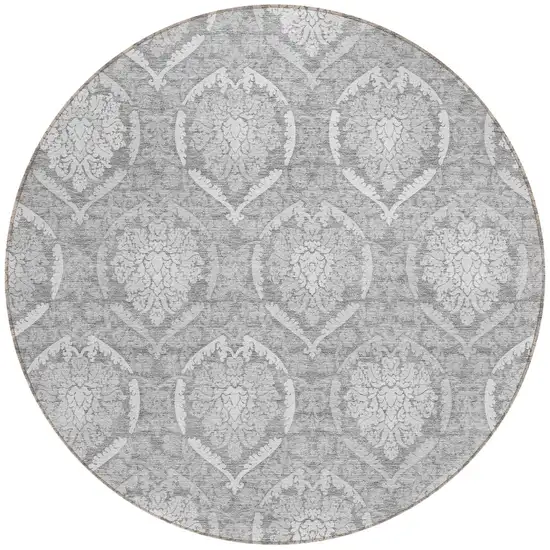 8' Gray And Silver Round Medallion Washable Indoor Outdoor Area Rug Photo 8