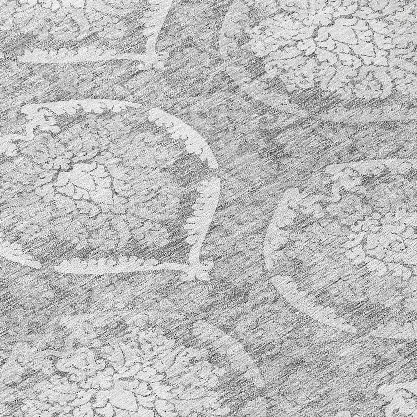 8' Gray And Silver Round Medallion Washable Indoor Outdoor Area Rug Photo 7