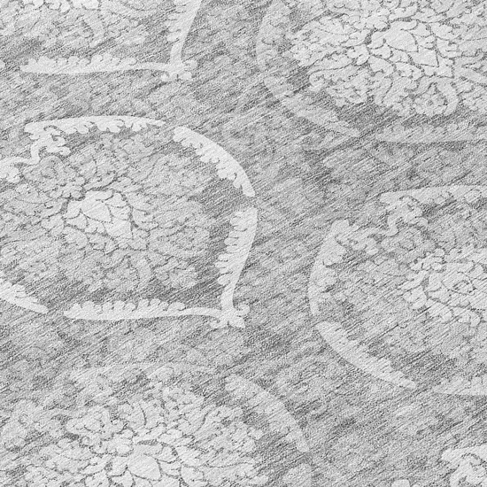 8' Gray And Silver Round Medallion Washable Indoor Outdoor Area Rug Photo 7