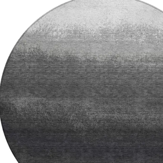 8' Gray And Silver Round Ombre Washable Indoor Outdoor Area Rug Photo 8