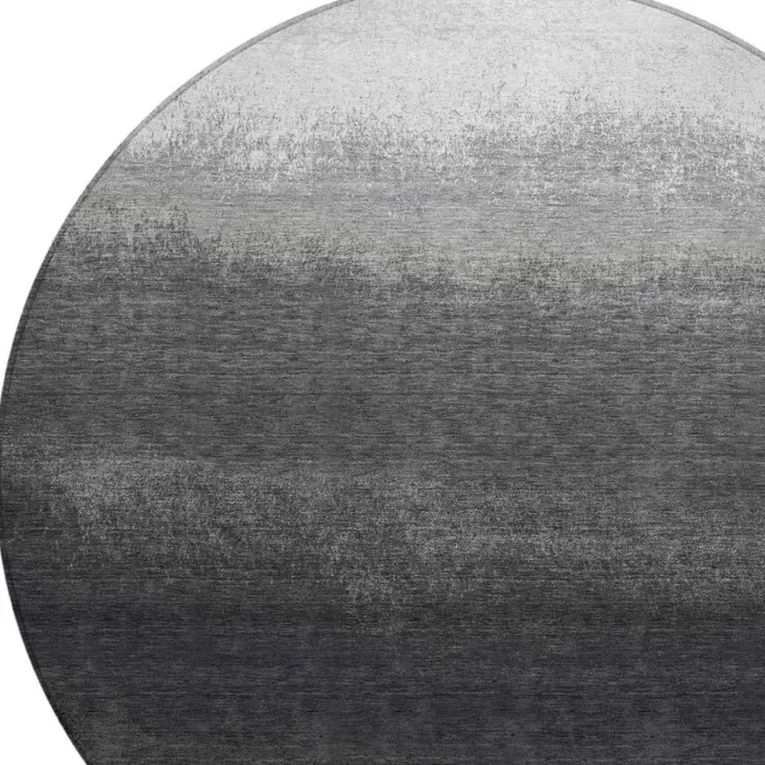 8' Gray And Silver Round Ombre Washable Indoor Outdoor Area Rug Photo 8