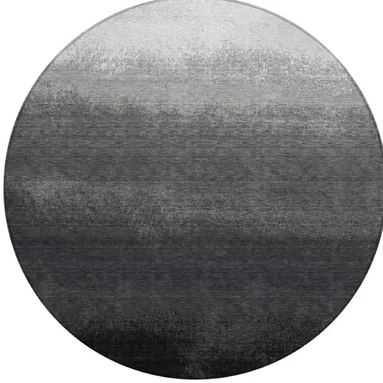 8' Gray And Silver Round Ombre Washable Indoor Outdoor Area Rug Photo 3
