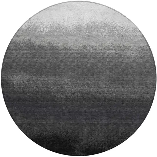 8' Gray And Silver Round Ombre Washable Indoor Outdoor Area Rug Photo 1