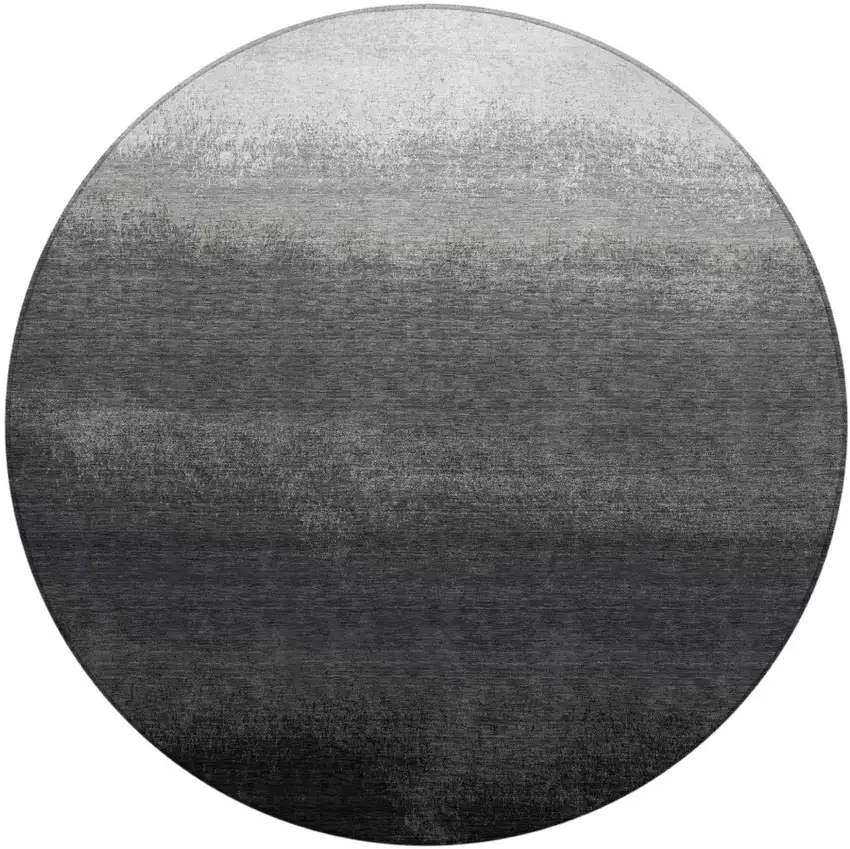 8' Gray And Silver Round Ombre Washable Indoor Outdoor Area Rug Photo 1