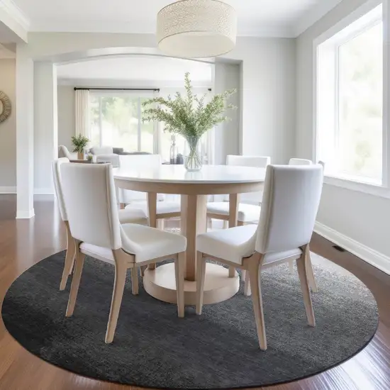 8' Gray And Silver Round Ombre Washable Indoor Outdoor Area Rug Photo 6