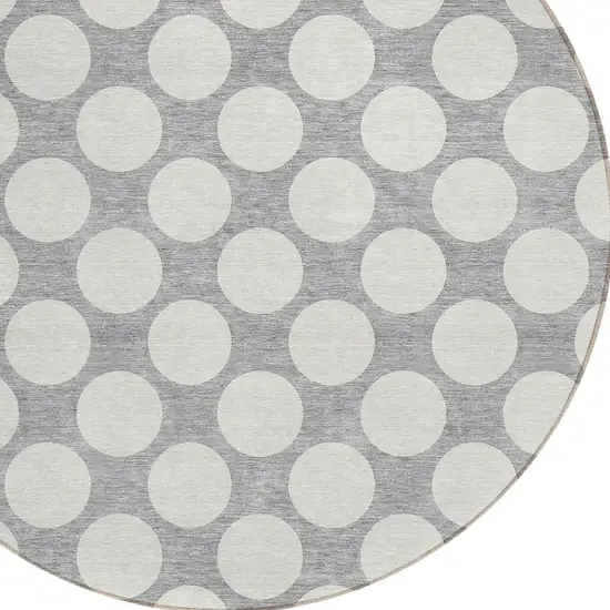 8' Gray And Silver Round Polka Dot Washable Indoor Outdoor Area Rug Photo 4