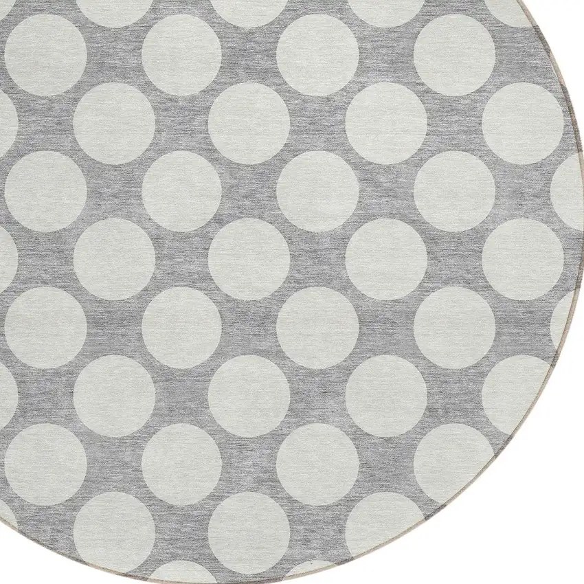 8' Gray And Silver Round Polka Dot Washable Indoor Outdoor Area Rug Photo 4
