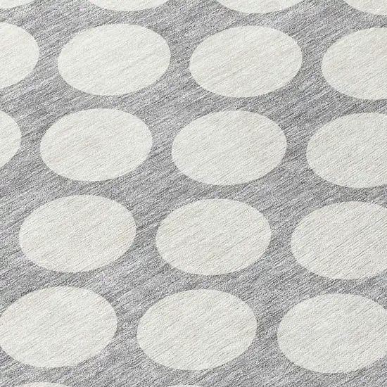 8' Gray And Silver Round Polka Dot Washable Indoor Outdoor Area Rug Photo 8