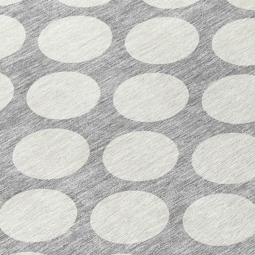 8' Gray And Silver Round Polka Dot Washable Indoor Outdoor Area Rug Photo 8