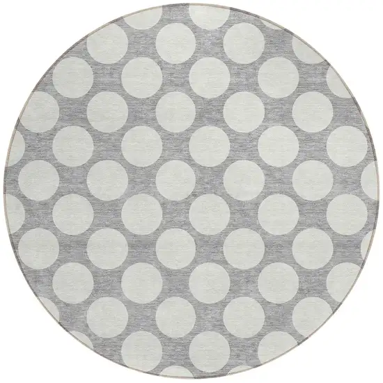 8' Gray And Silver Round Polka Dot Washable Indoor Outdoor Area Rug Photo 5