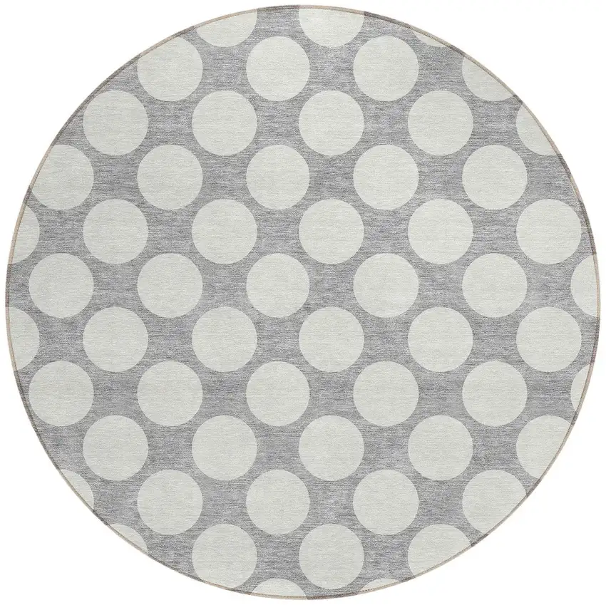 8' Gray And Silver Round Polka Dot Washable Indoor Outdoor Area Rug Photo 5