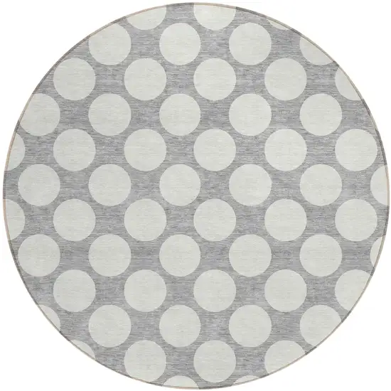 8' Gray And Silver Round Polka Dot Washable Indoor Outdoor Area Rug Photo 2
