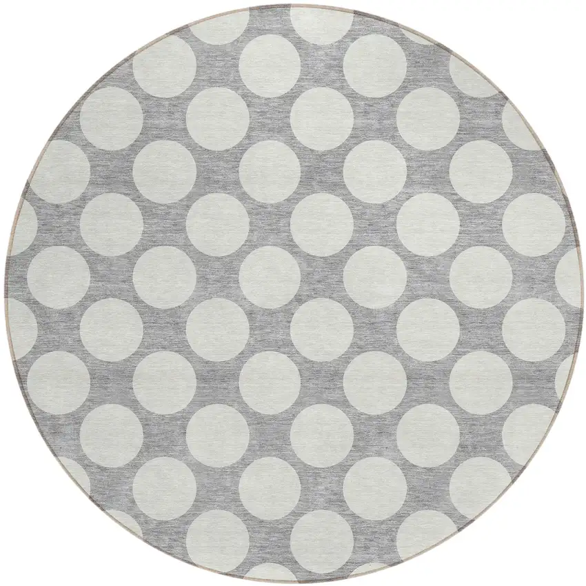 8' Gray And Silver Round Polka Dot Washable Indoor Outdoor Area Rug Photo 2