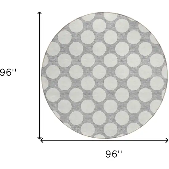 8' Gray And Silver Round Polka Dot Washable Indoor Outdoor Area Rug Photo 3