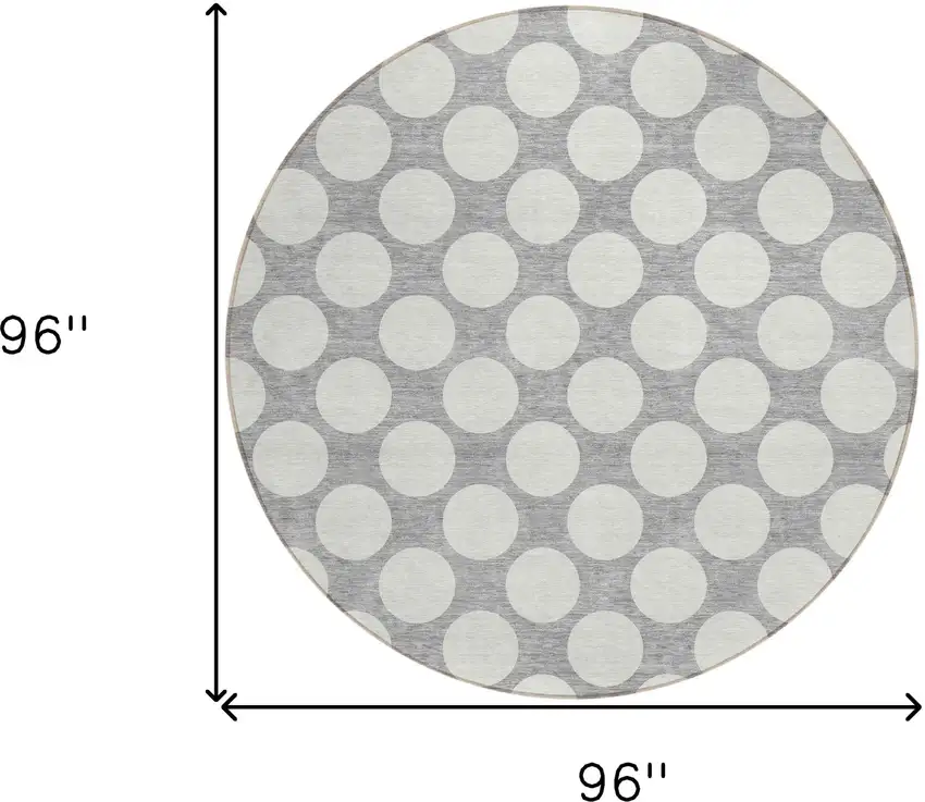 8' Gray And Silver Round Polka Dot Washable Indoor Outdoor Area Rug Photo 3