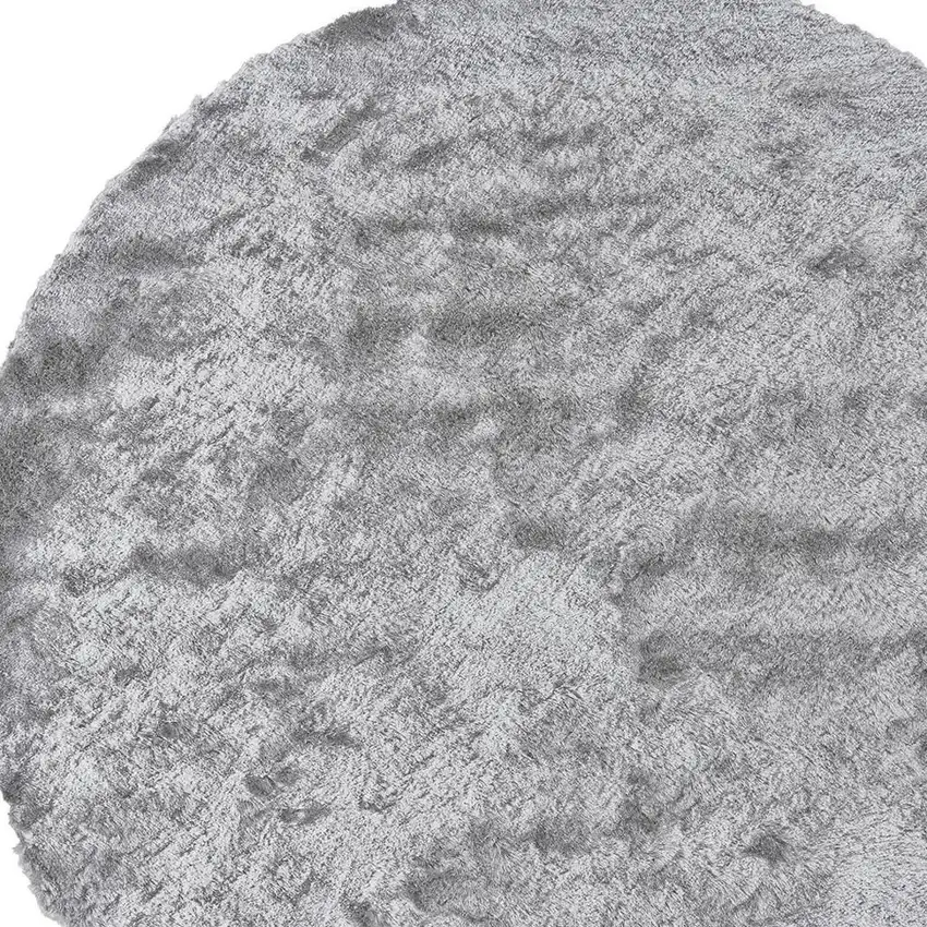 8' Gray Shag Hand Tufted Round Rug Photo 4
