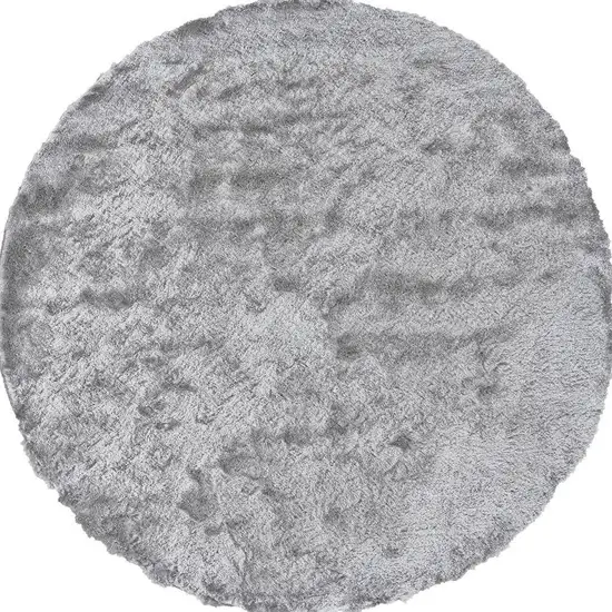 8' Gray Shag Hand Tufted Round Rug Photo 5